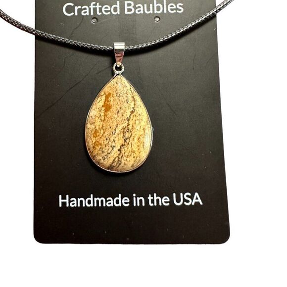 Picture Jasper Teardrop Necklace Silver Bezel Setting - Picture 8 of 8